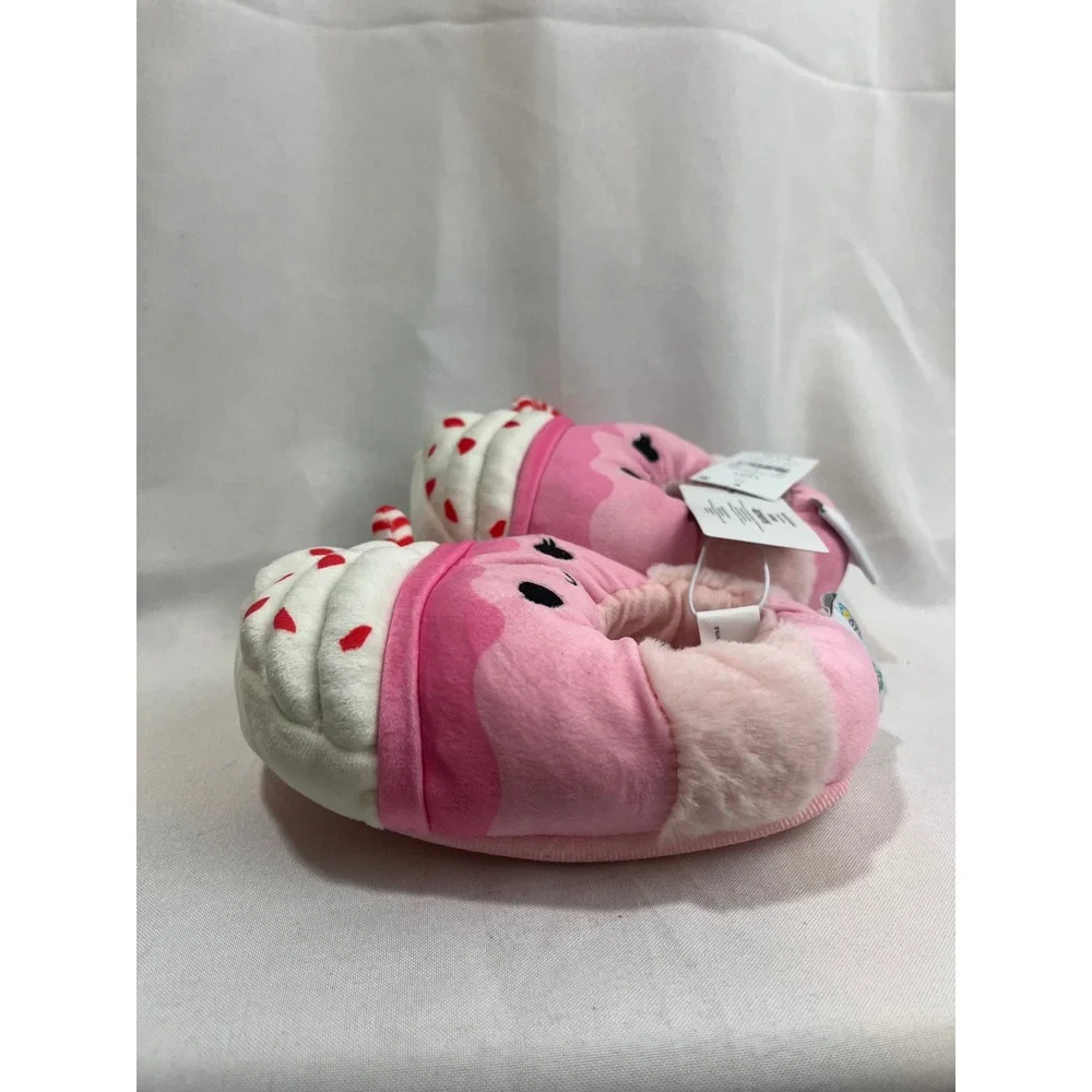Squishmallows Peppermint Hot Cocoa Plush Slippers Pink Kids Size 11/12 NWT